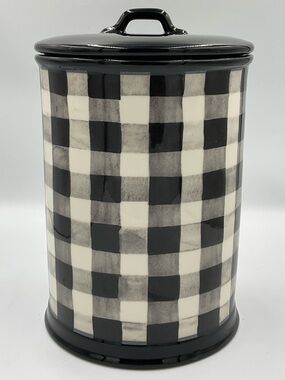 Robert Stanley Home Collection Black & White Check Ceramic Canister with Lid